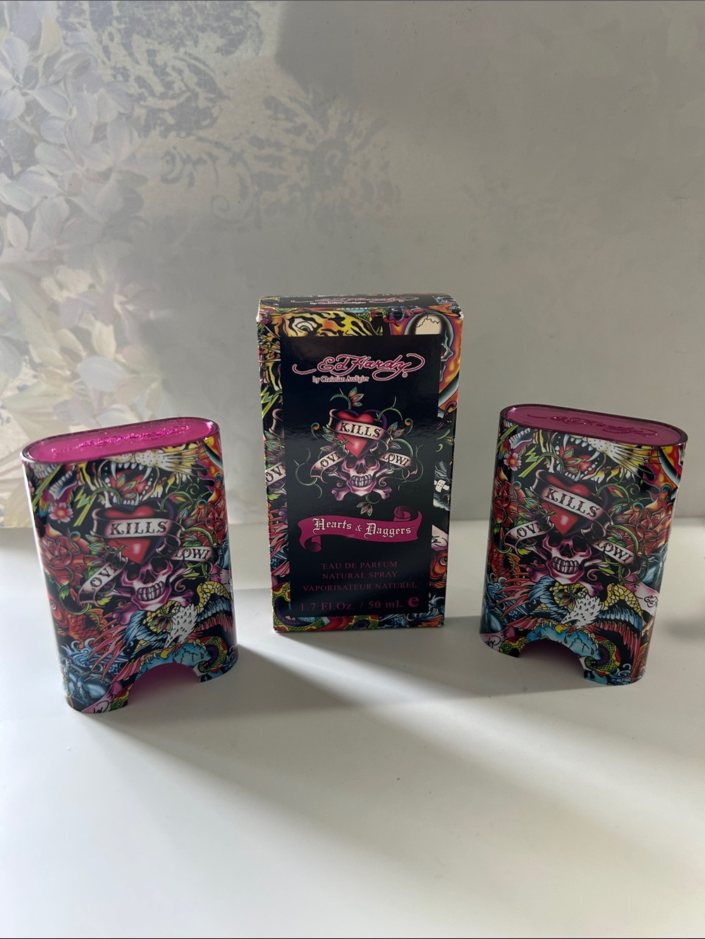 Ed Hardy Hearts & Daggers Decorative Perfume Lids & Box Multicolor Tattoo Art
